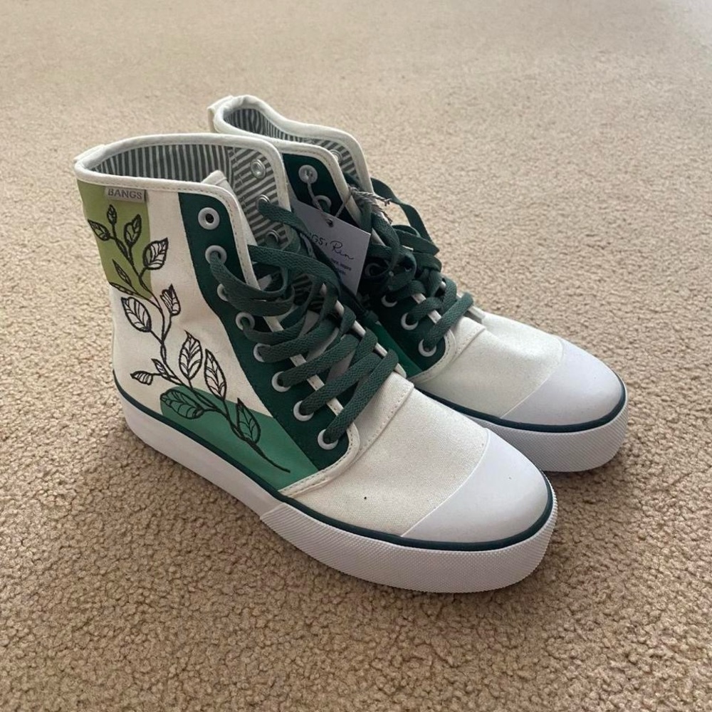 Green and White High-Top Sneakers